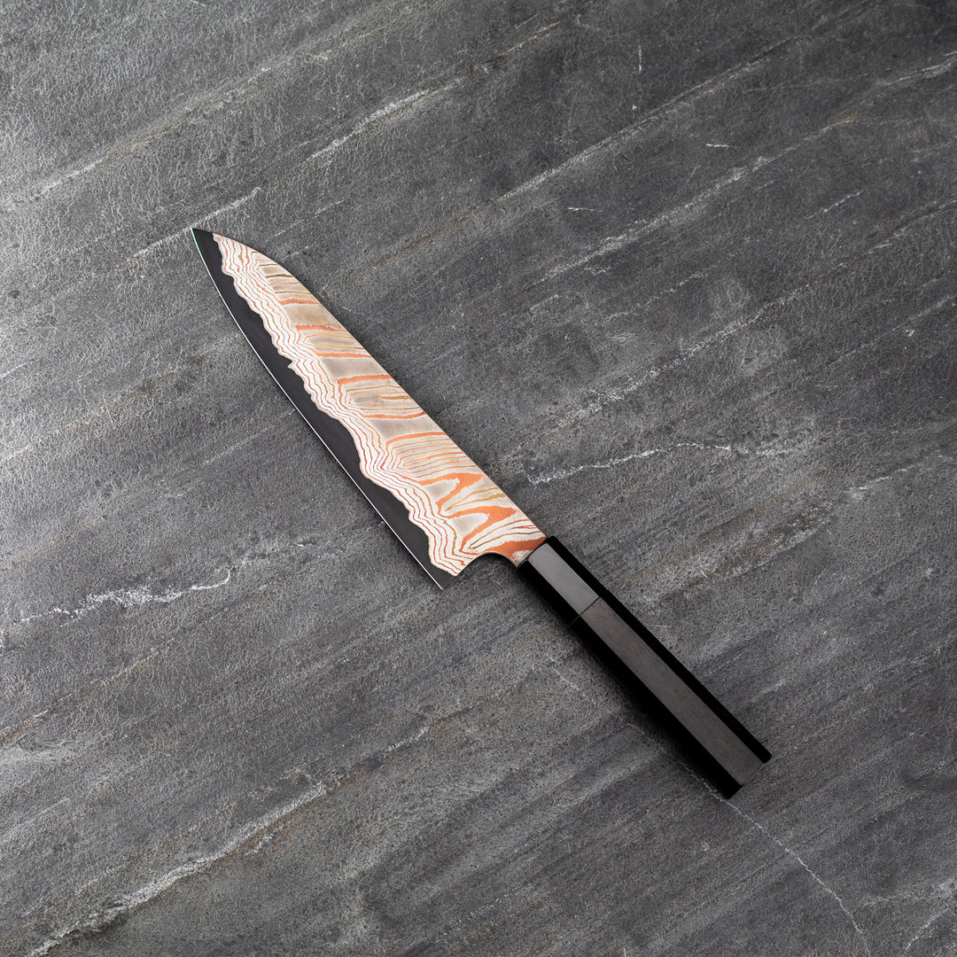 Gyuto 20 cm Hatsukokoro Irodori Kurozome Aogami#2 Rainbow Damascus