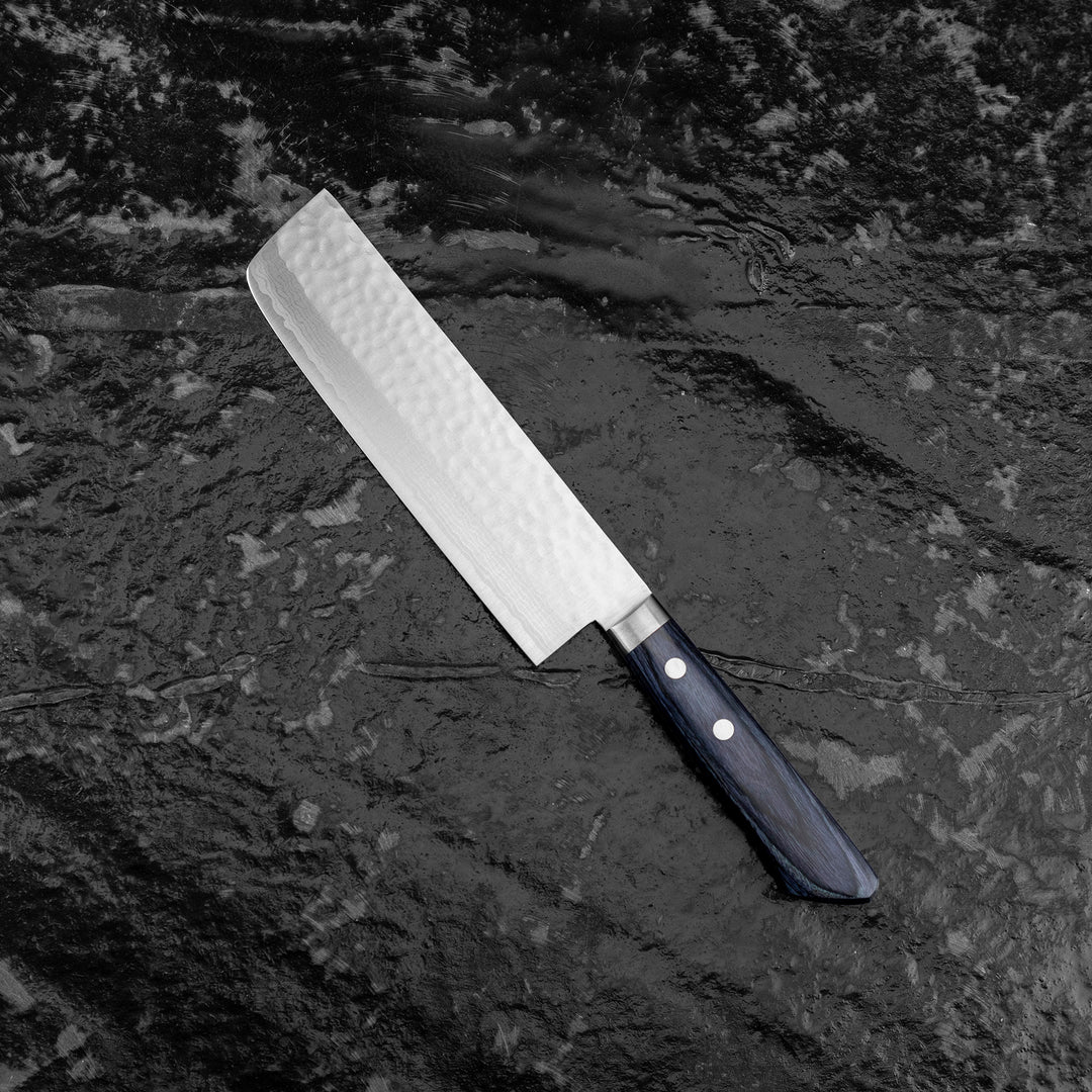 Nakiri 16,5 cm Kunio Masutani Hammered Blue VG-10 Damascus