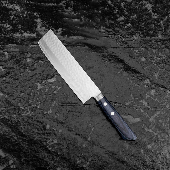 Nakiri 16,5 cm Kunio Masutani Hammered Blue VG-10 Damascus