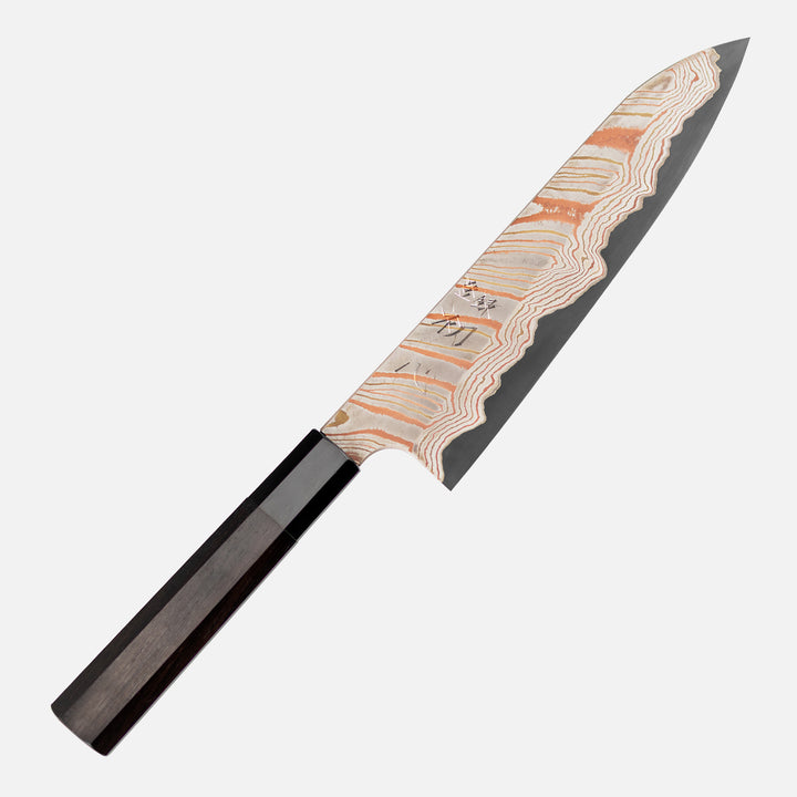 Gyuto 23 cm Hatsukokoro Irodori Kurozome Aogami#2 Rainbow Damascus