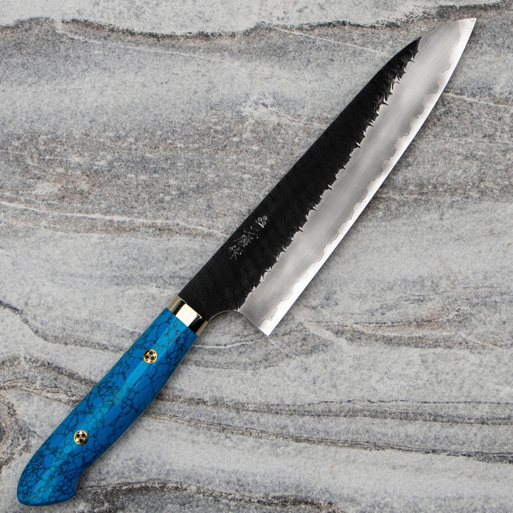 Gyuto 21 cm Nigara Hamono Kurouchi Blue Turquoise SG2