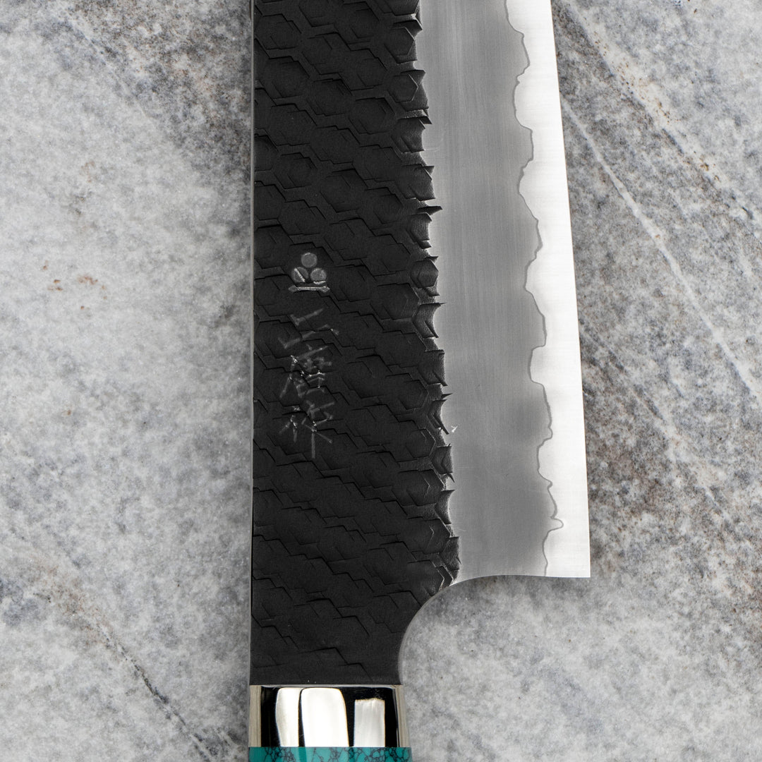 Gyuto 21 cm Nigara Hamono Kurouchi Green Turquoise SG2