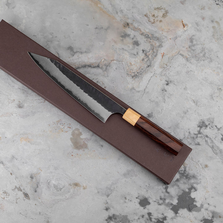 Kiritsuke Gyuto 21 cm Yoshimi Kato Kurouchi V-Tsuchime Aogami Super/SS