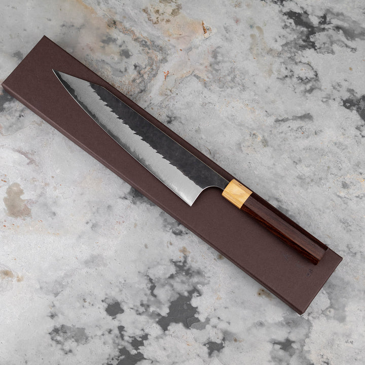 Kiritsuke Gyuto 24 cm Yoshimi Kato Kurouchi V-Tsuchime Aogami Super/SS