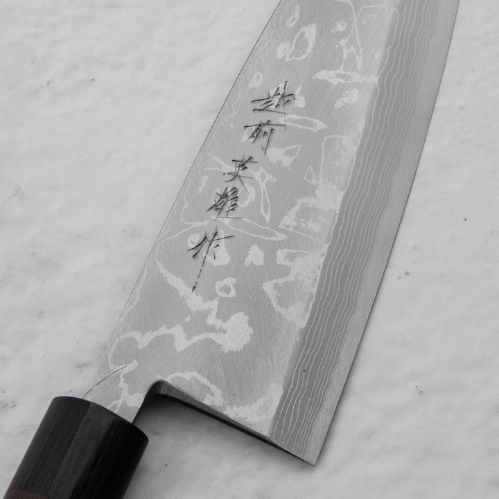 Mini Deba 21 cm Hideo Kitaoka Shirogami#2 Satin Damascus