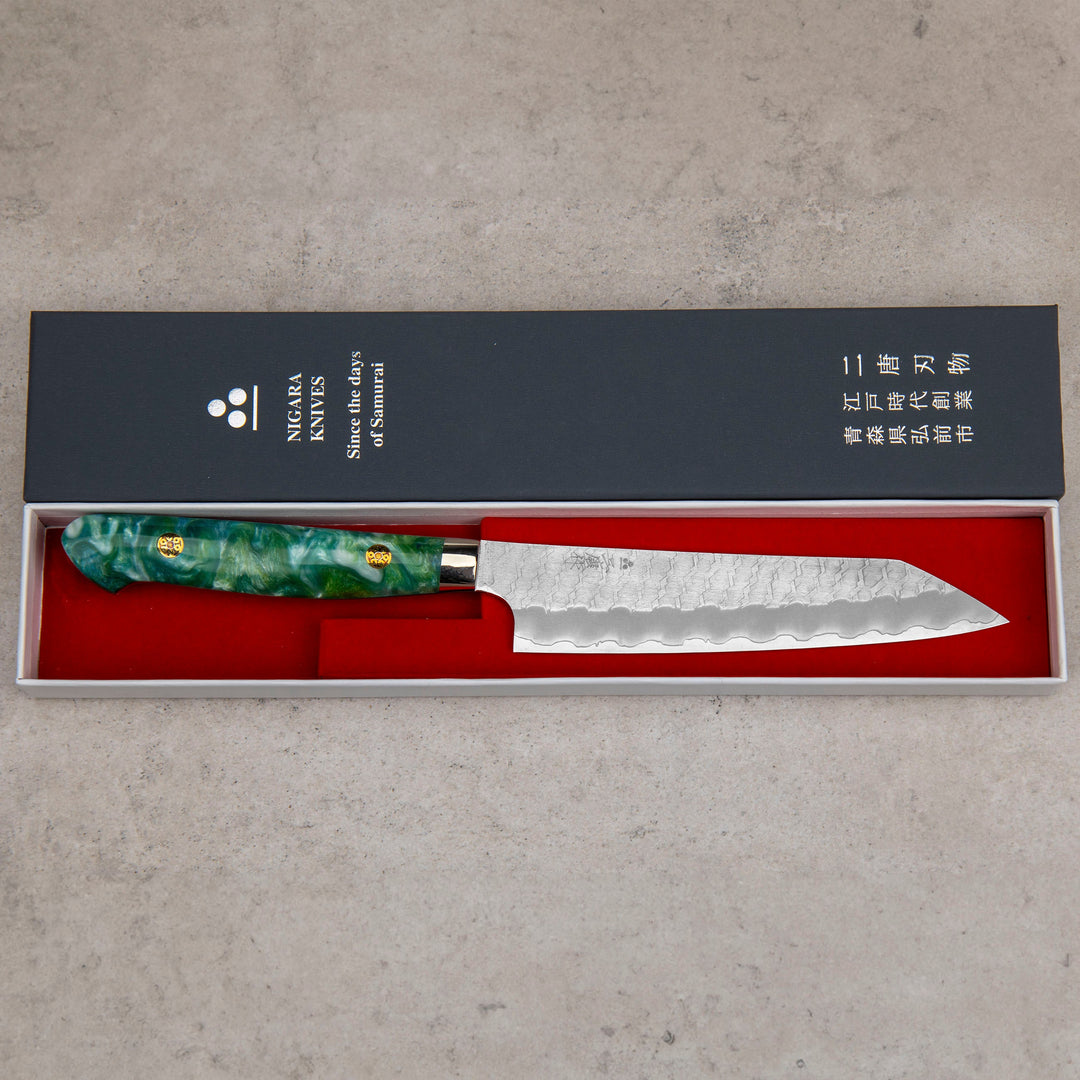 Kiritsuke Petty 15 cm Nigara Hamono SG2 Green Limited