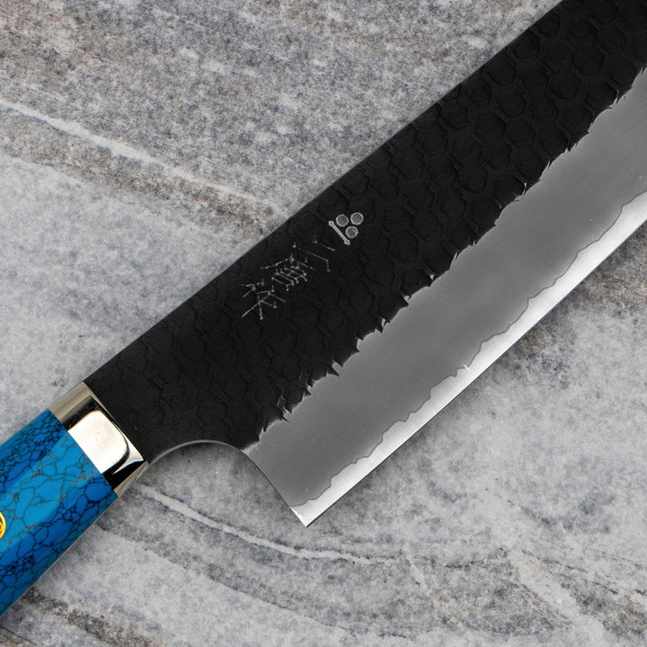 Kiritsuke Gyuto 21 cm Nigara Hamono Kurouchi Blue Turquoise SG2