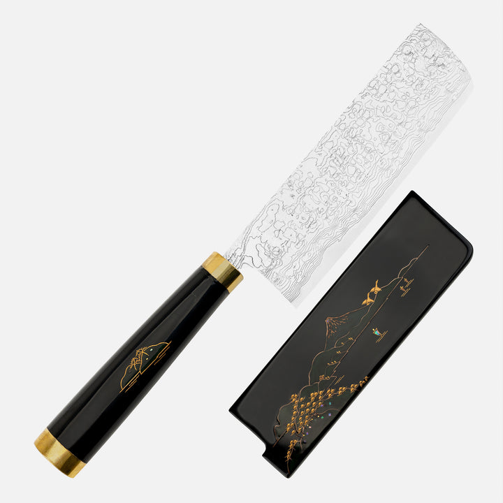 Nakiri 17 cm Takeshi Saji Art Fuji Unique R-2 + Saya