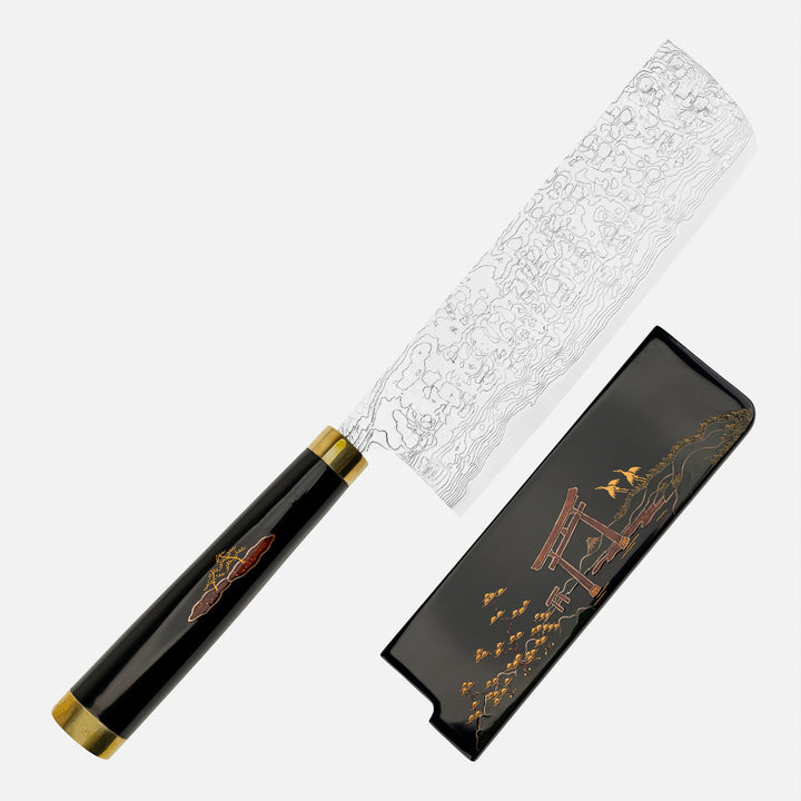 Nakiri 17 cm Takeshi Saji Art Tori Fuji on Lake R-2 + Saya