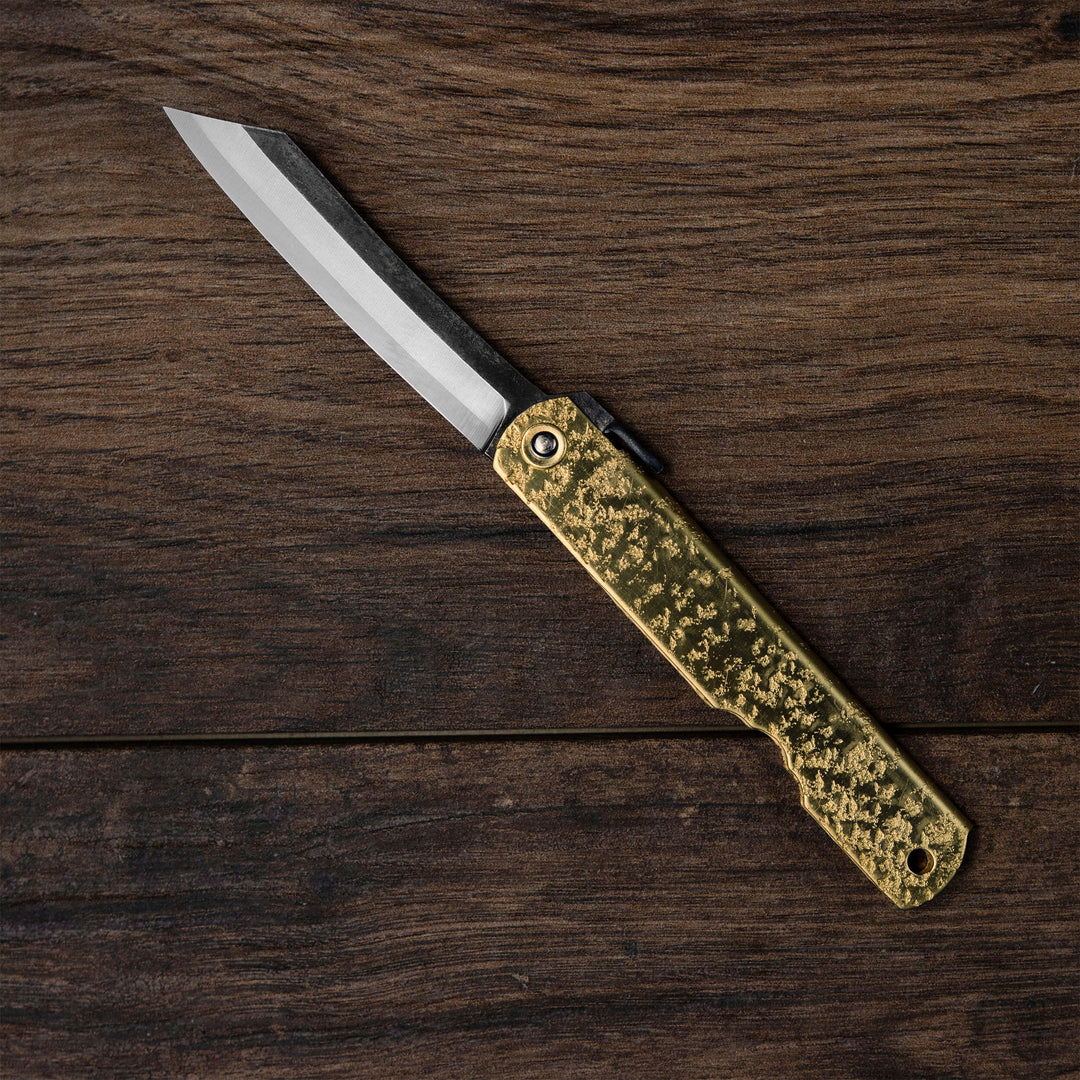 Pocket Knife Higonokami Kanekoma Kagayaki Brass 8 cm Aogami#2