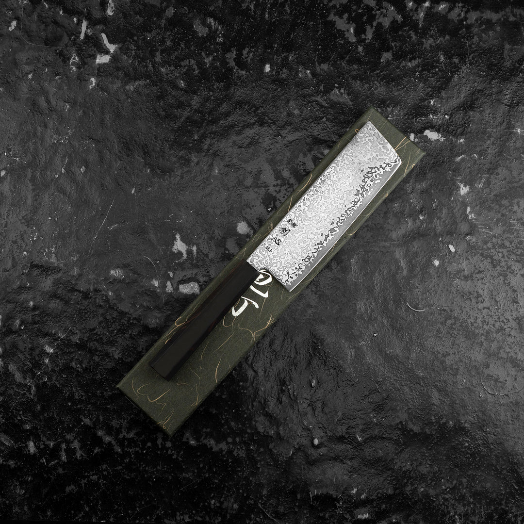 Nakiri 16 cm Hatsukokoro Hikari Kurozame SLD Damascus