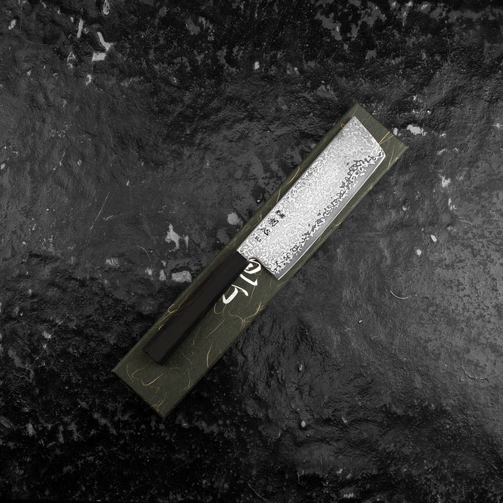 Nakiri 16 cm Hatsukokoro Hikari Kurozame SLD Damascus