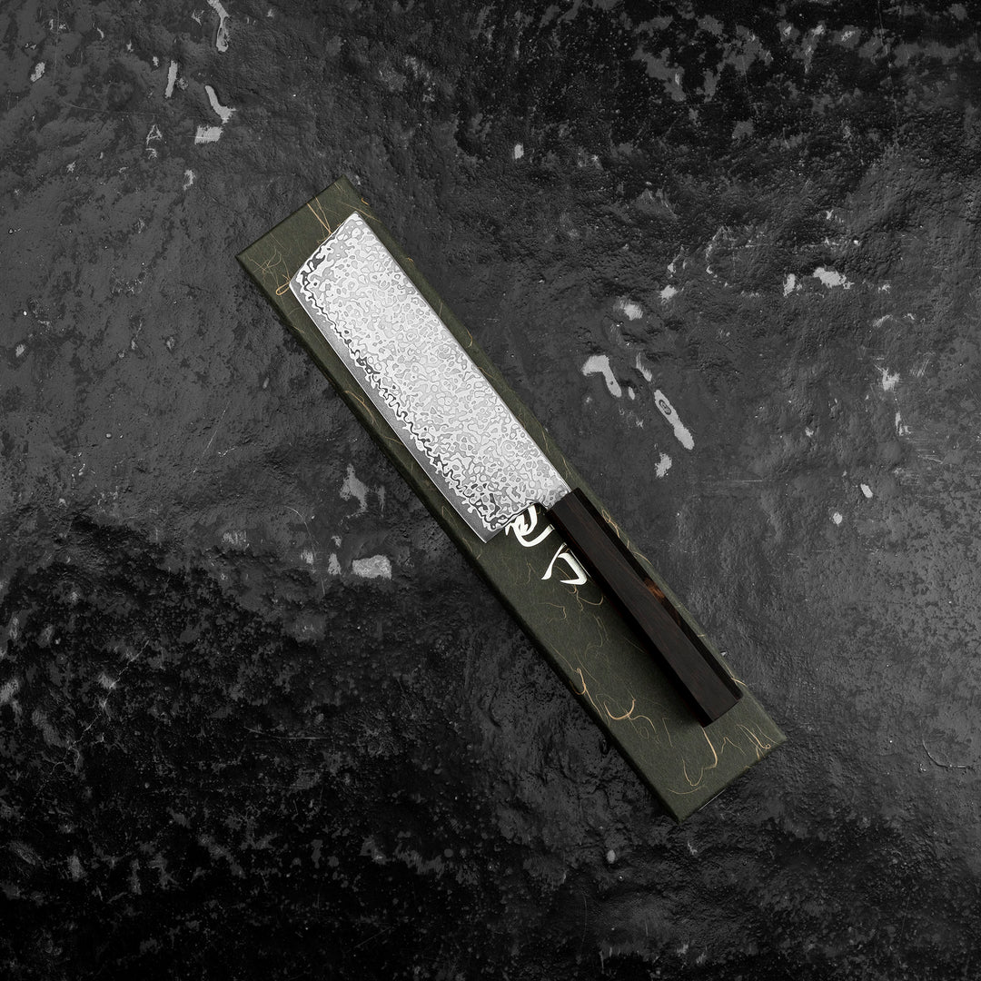 Nakiri 16 cm Hatsukokoro Hikari Kurozame SLD Damascus