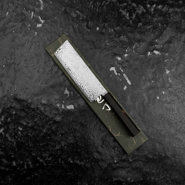 Nakiri 16 cm Hatsukokoro Hikari Kurozame SLD Damascus