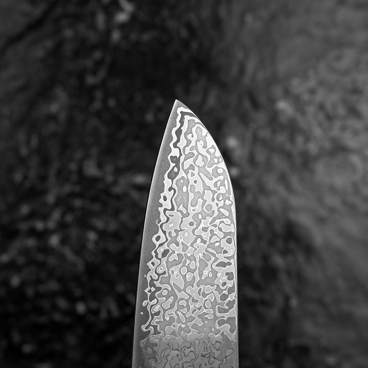Santoku 17 cm Hatsukokoro Hikari Kurozame SLD Damascus