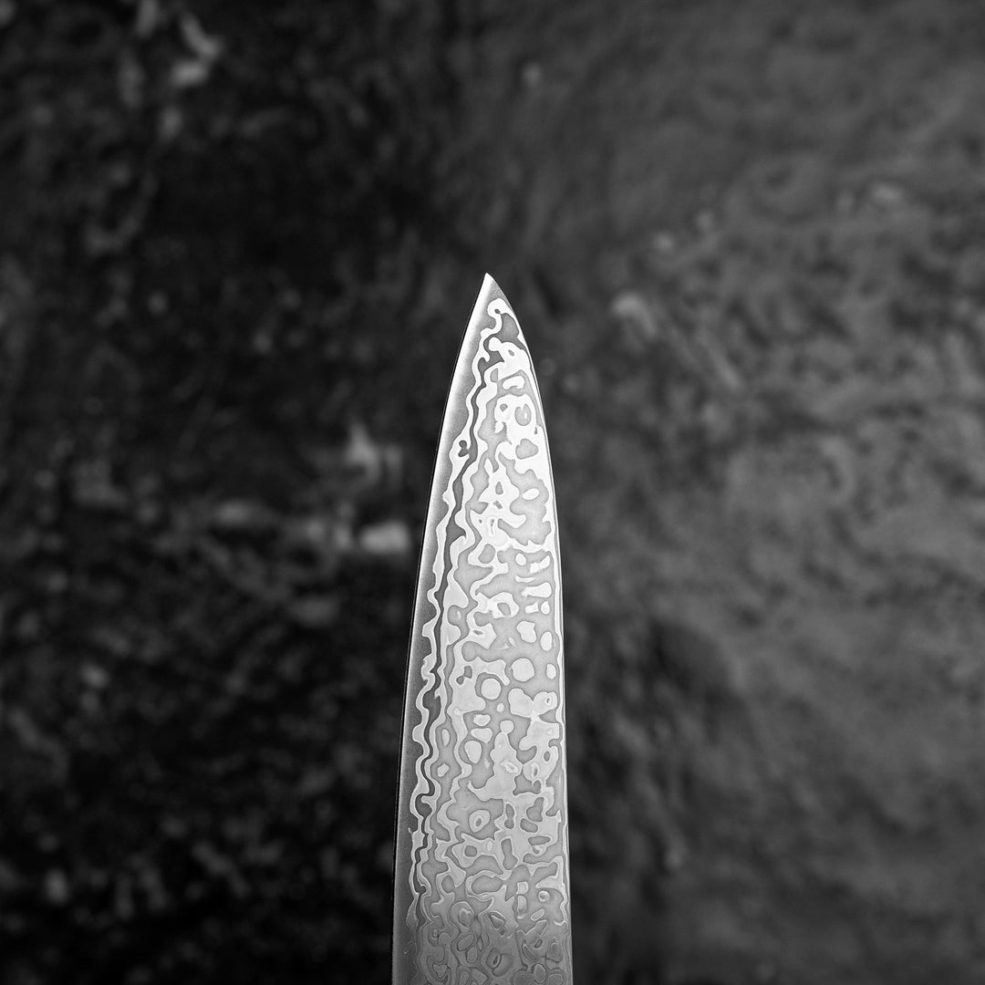 Petty 13 cm Hatsukokoro Hikari Kurozame SLD Damascus