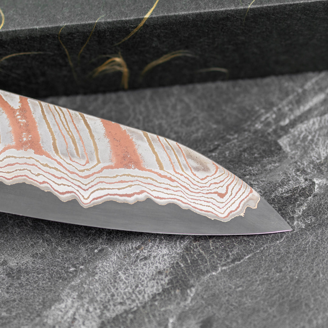 Gyuto 20 cm Hatsukokoro Irodori Kurozome Aogami#2 Rainbow Damascus