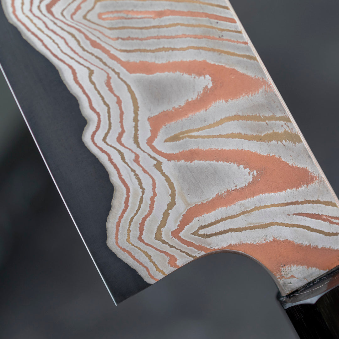 Gyuto 20 cm Hatsukokoro Irodori Kurozome Aogami#2 Rainbow Damascus
