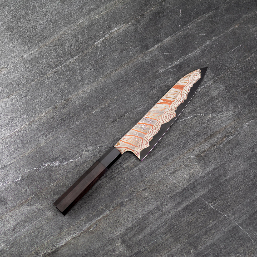 Gyuto 20 cm Hatsukokoro Irodori Kurozome Aogami#2 Rainbow Damascus