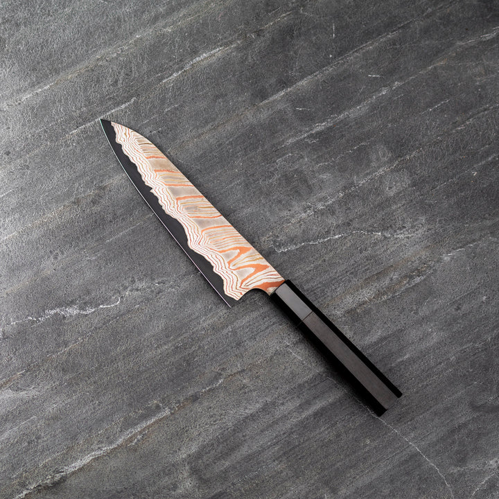 Gyuto 20 cm Hatsukokoro Irodori Kurozome Aogami#2 Rainbow Damascus