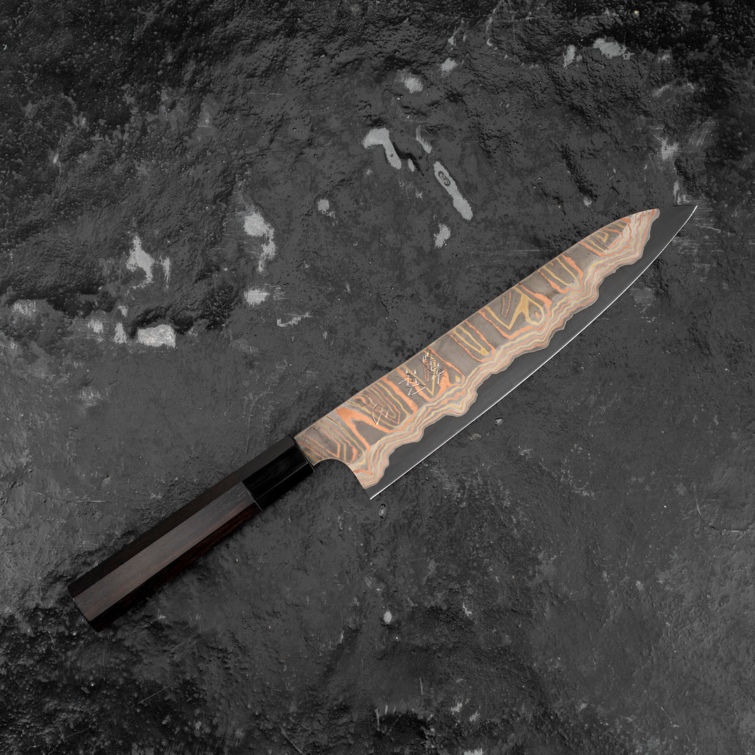 Gyuto 23 cm Hatsukokoro Irodori Kurozome Aogami#2 Rainbow Damascus
