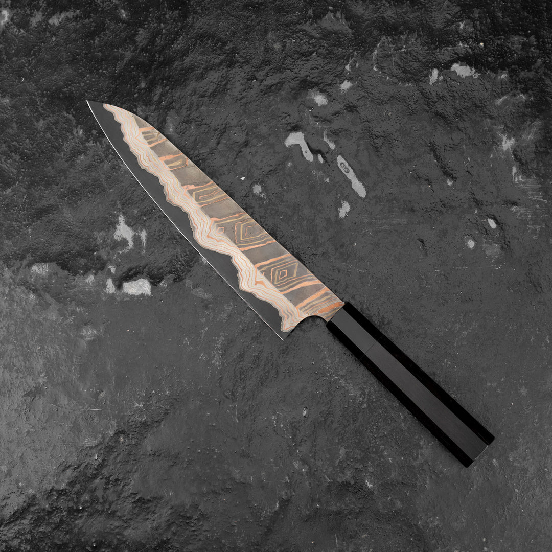 Gyuto 23 cm Hatsukokoro Irodori Aogami#2 Rainbow Damascus Kurozome