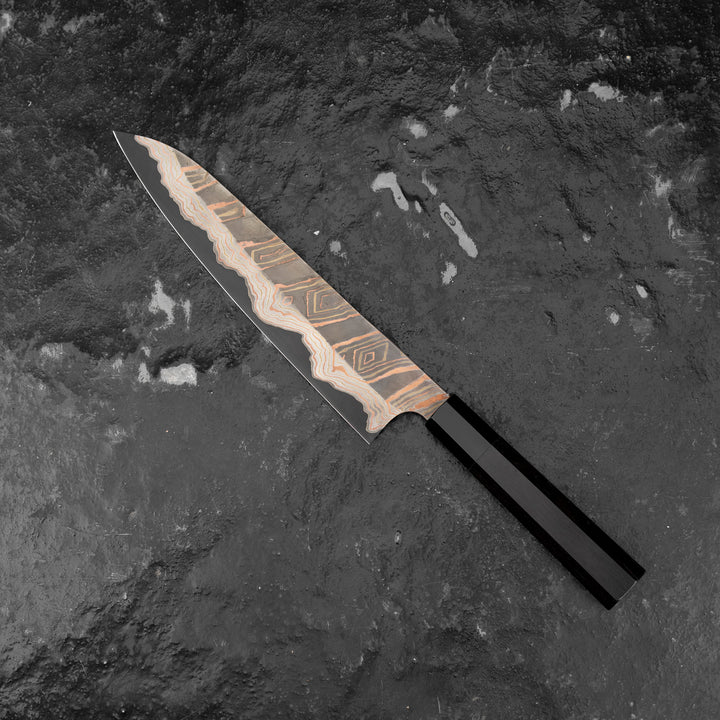 Gyuto 23 cm Hatsukokoro Irodori Aogami#2 Rainbow Damascus Kurozome