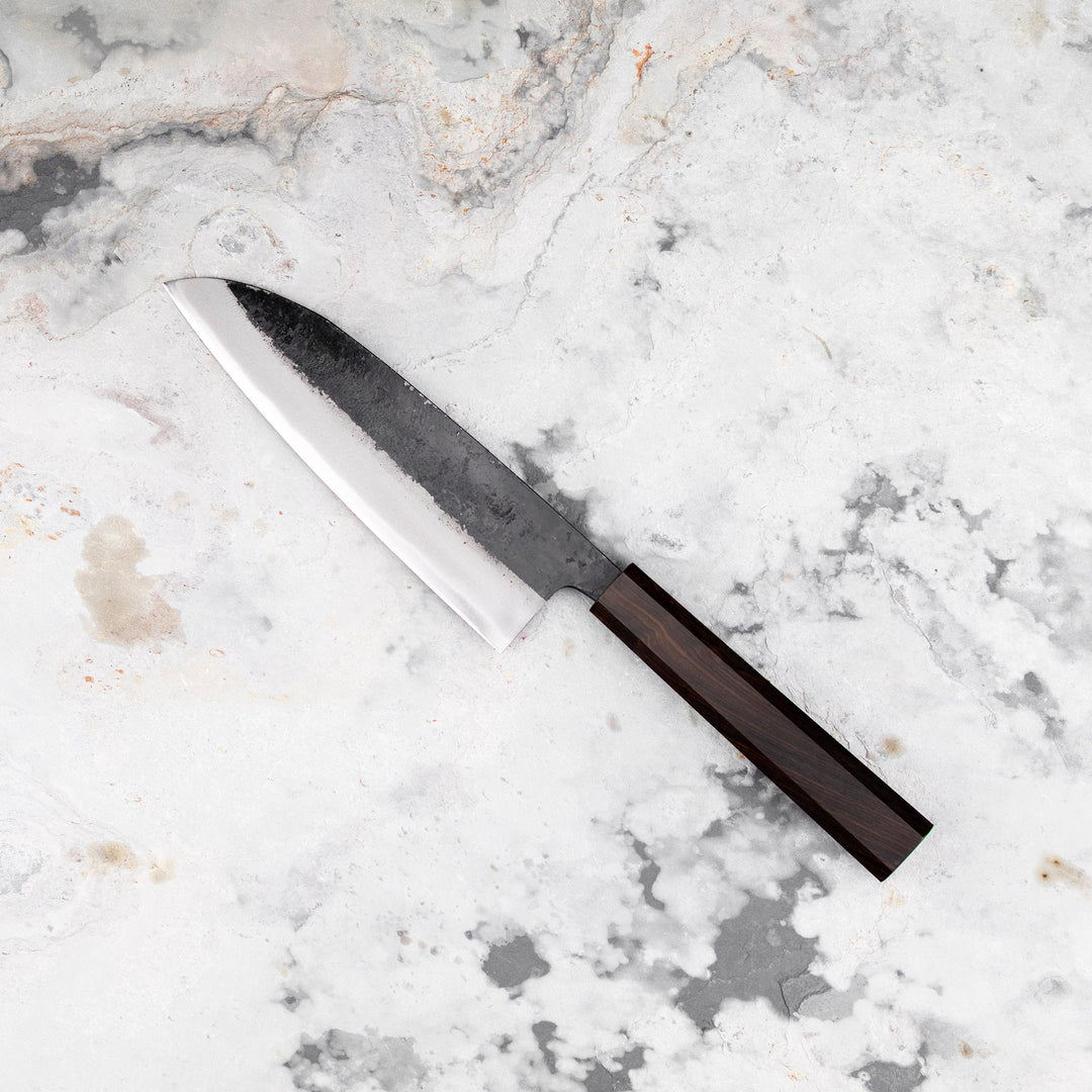 Santoku 16,5 cm Hatsukokoro Shioku Kurouchi Aogami#2/Iron