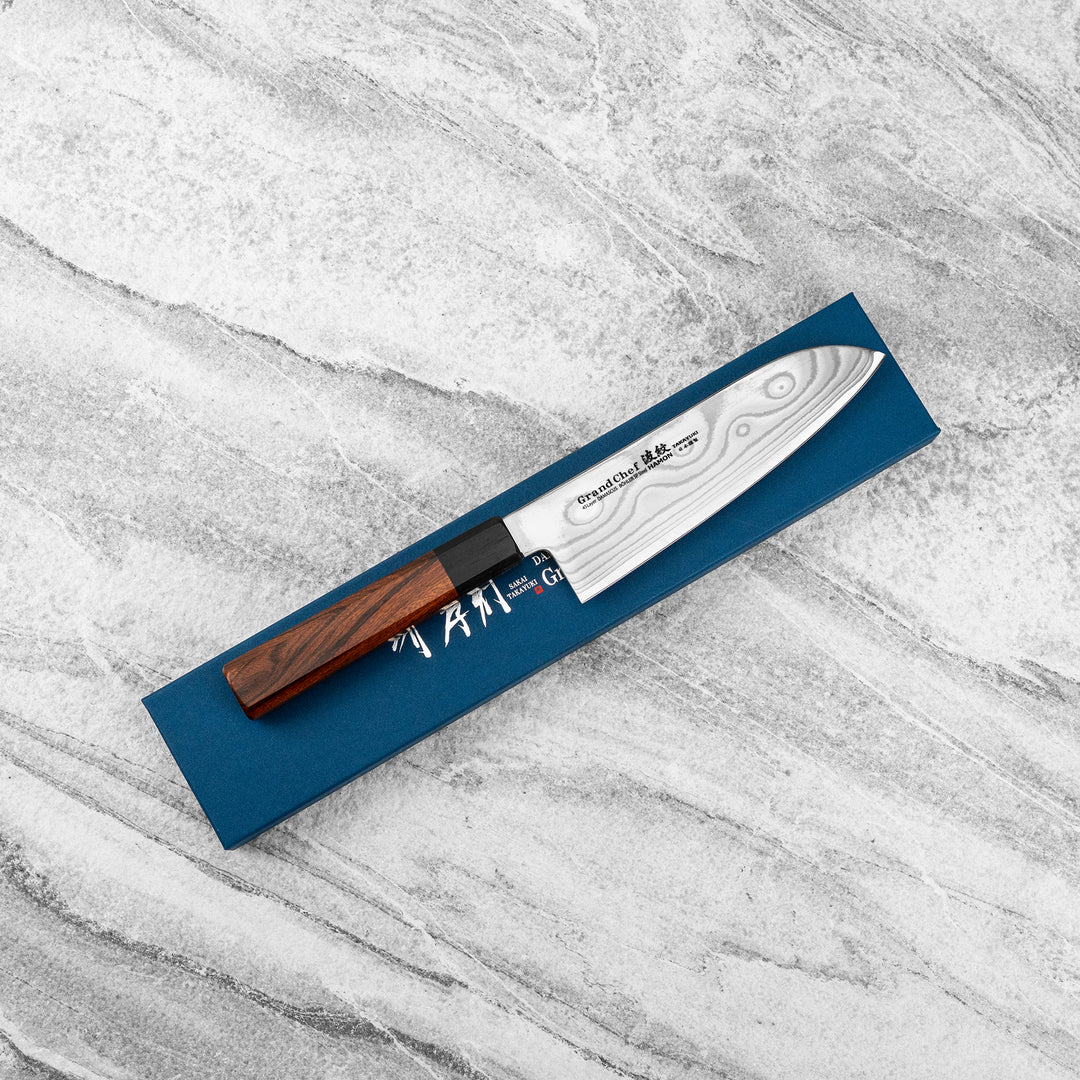 Santoku 18 cm Sakai Takayuki GrandChef Bohler N685 Damascus