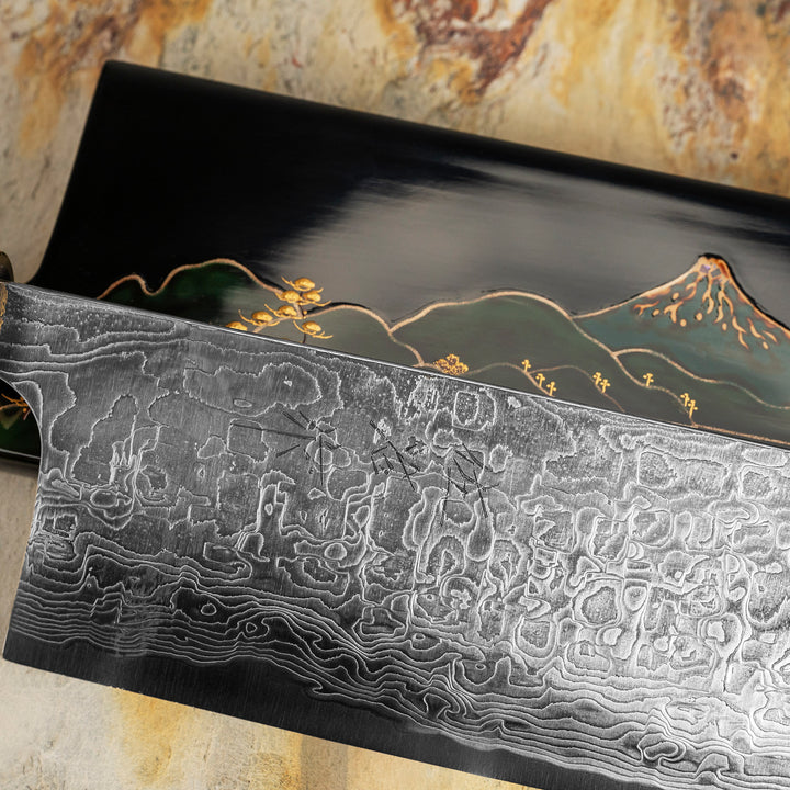 Nakiri 17 cm Takeshi Saji Art Fuji Unique R-2 + Saya