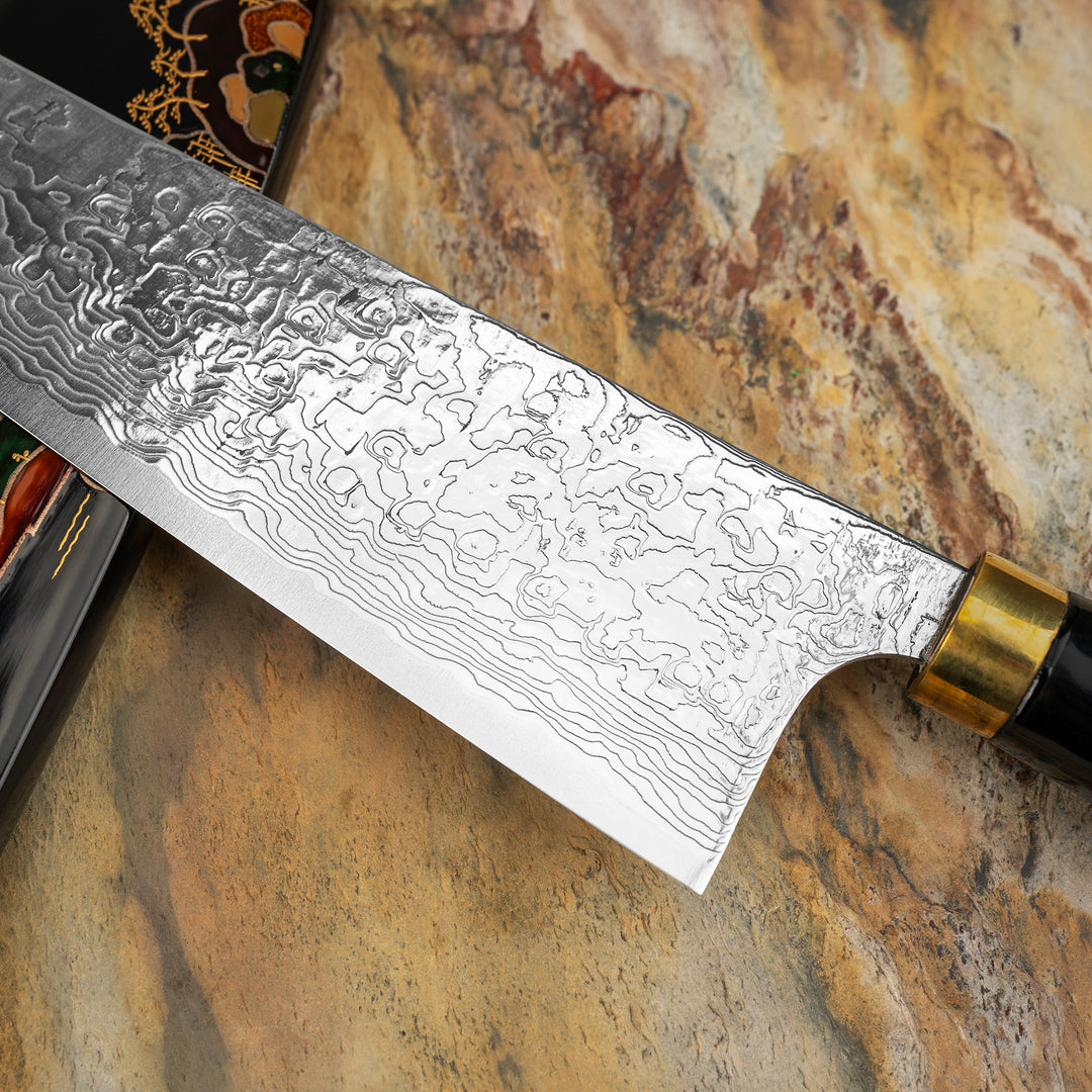 Santoku 18 cm Takeshi Saji Art Fuji on Lake R-2 + Saya