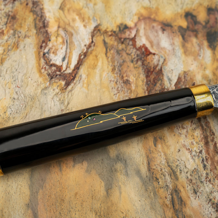 Santoku 18 cm Takeshi Saji Art Fuji on Lake R-2 + Saya