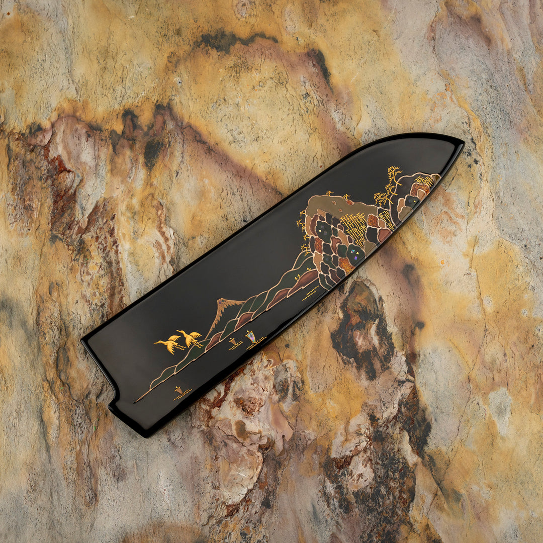 Santoku 18 cm Takeshi Saji Art Fuji on Lake R-2 + Saya