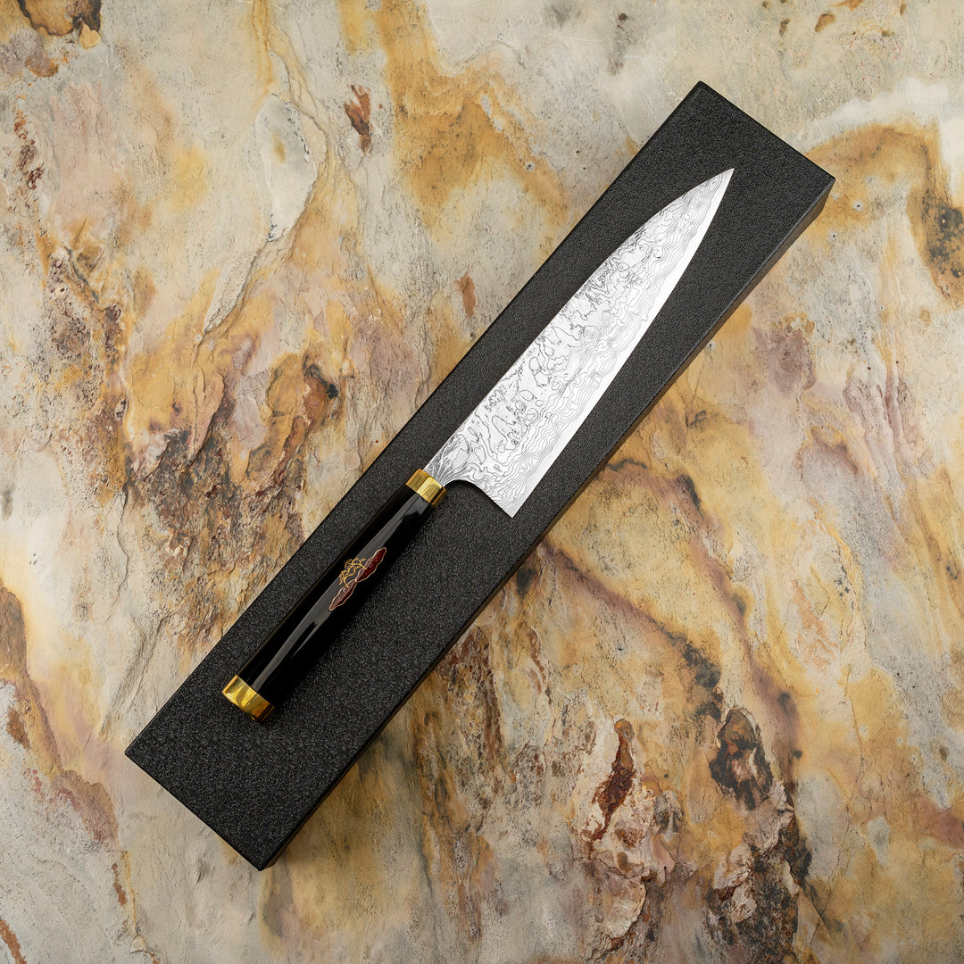 Gyuto 21 cm Takeshi Saji Art Fuji on Lake R-2 + Saya