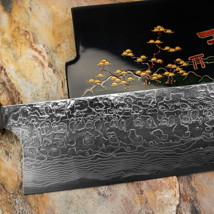 Nakiri 17 cm Takeshi Saji Art Tori Fuji on Lake R-2 + Saya