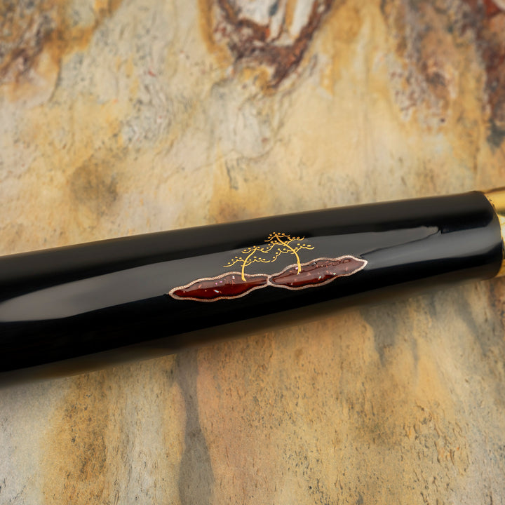 Santoku 18 cm Takeshi Saji Art Tori Fuji on Lake R-2 + Saya