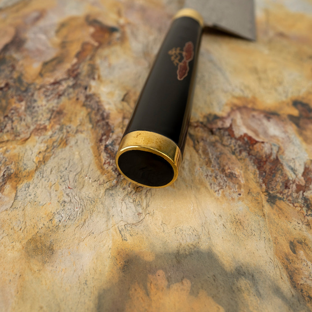 Santoku 18 cm Takeshi Saji Art Tori Fuji on Lake R-2 + Saya