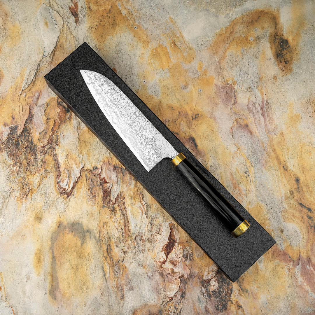 Santoku 18 cm Takeshi Saji Art Tori Fuji on Lake R-2 + Saya