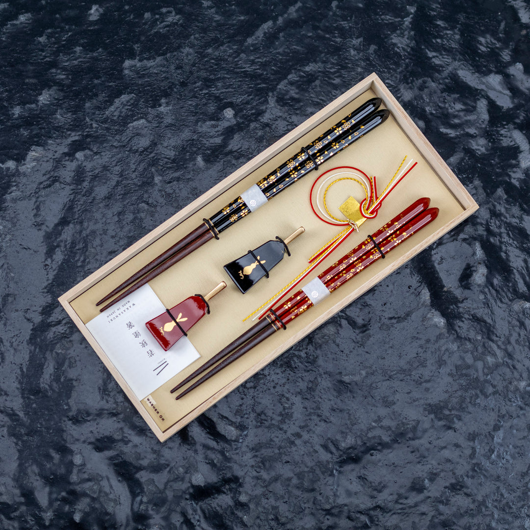 Zestaw Japońskich Pałeczek do sushi Kawai - Hanakagari × Hagoita Usagi