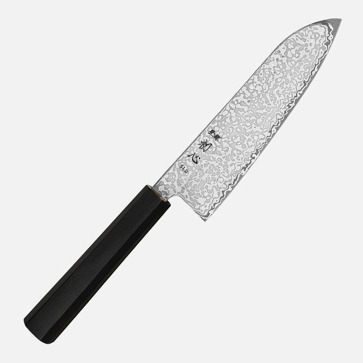 Santoku 17 cm Hatsukokoro Hikari Kurozame SLD Damascus