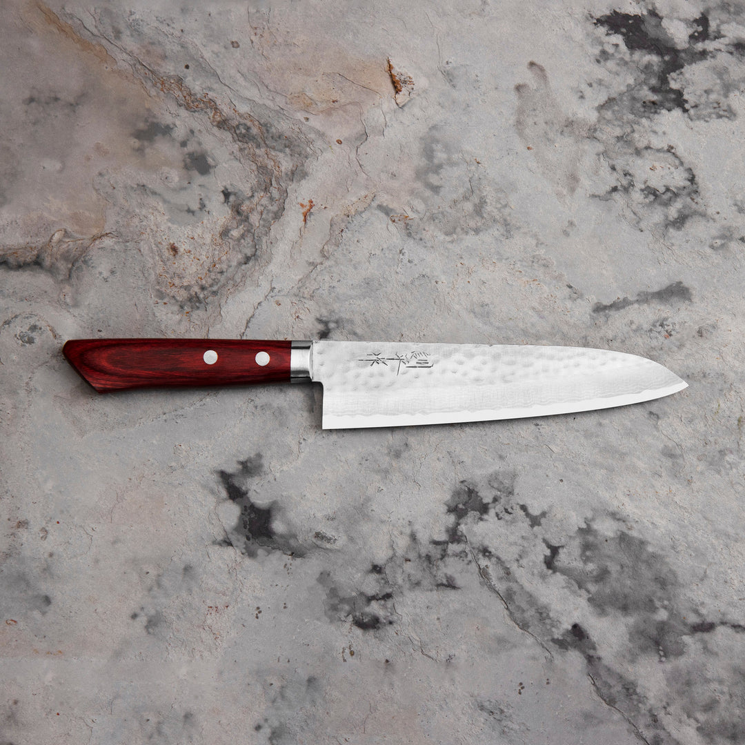 Gyuto 18 cm Masutani Hamono VG-10 Hammered Red Damascus