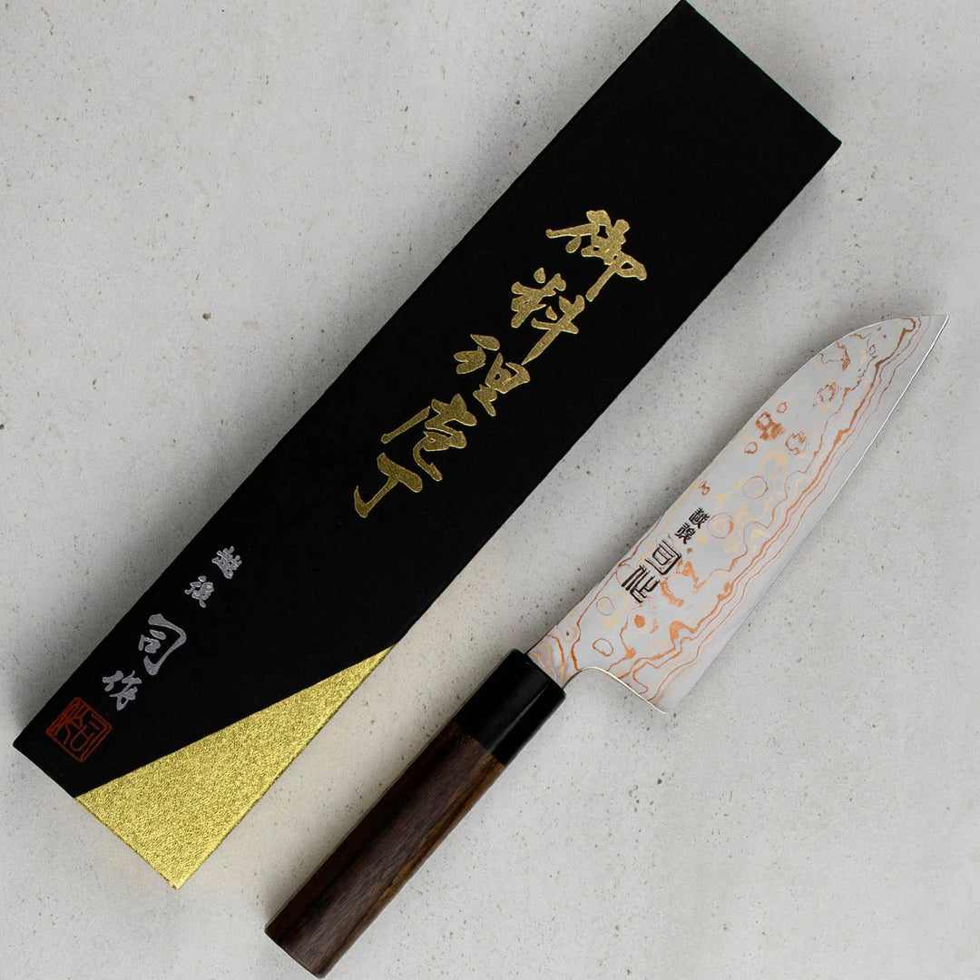 Santoku 16,5 cm Tsukasa Hinoura Color Damascus VS2