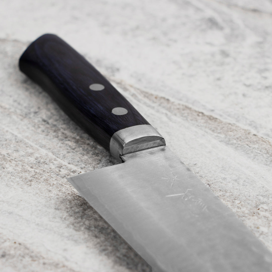 Santoku 17 cm Masutani Hamono VG-10 Hammered Blue Damascus