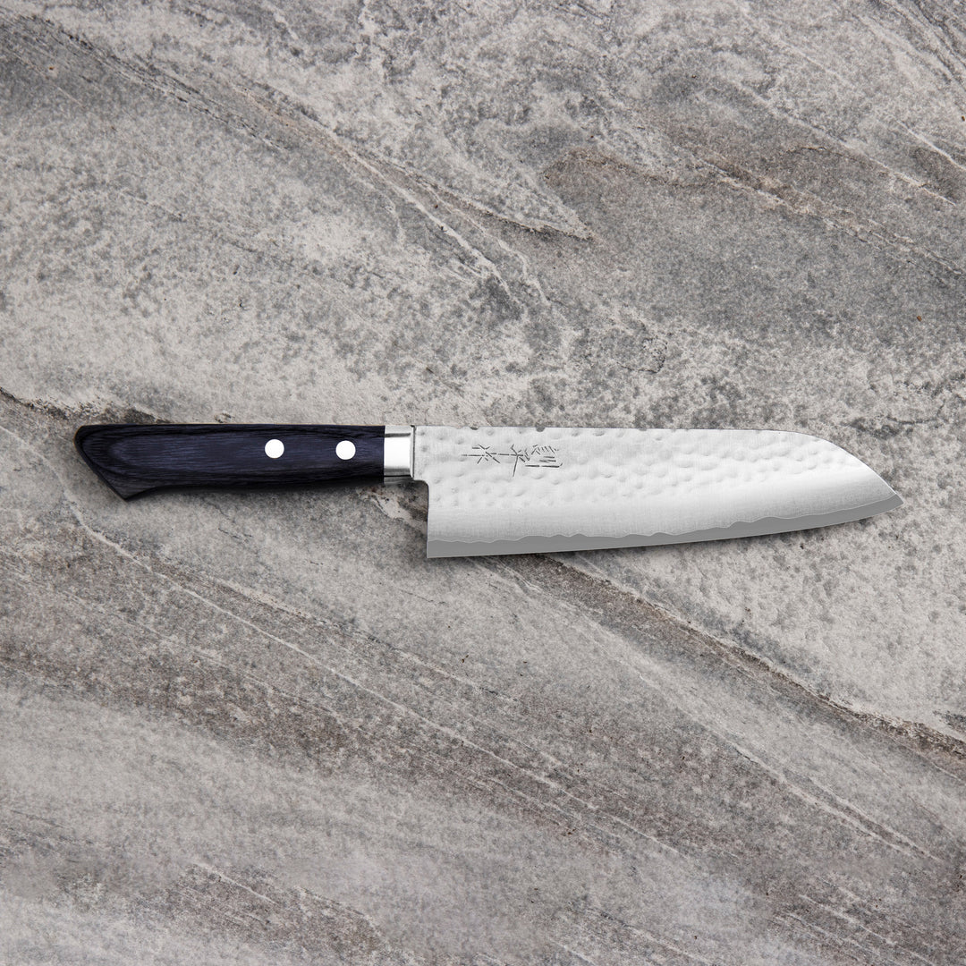 Santoku 17 cm Masutani Hamono VG-10 Hammered Blue Damascus