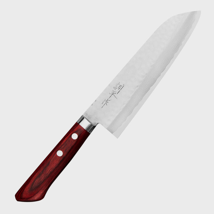 Santoku 17 cm Masutani Hamono VG-10 Hammered Red Damascus