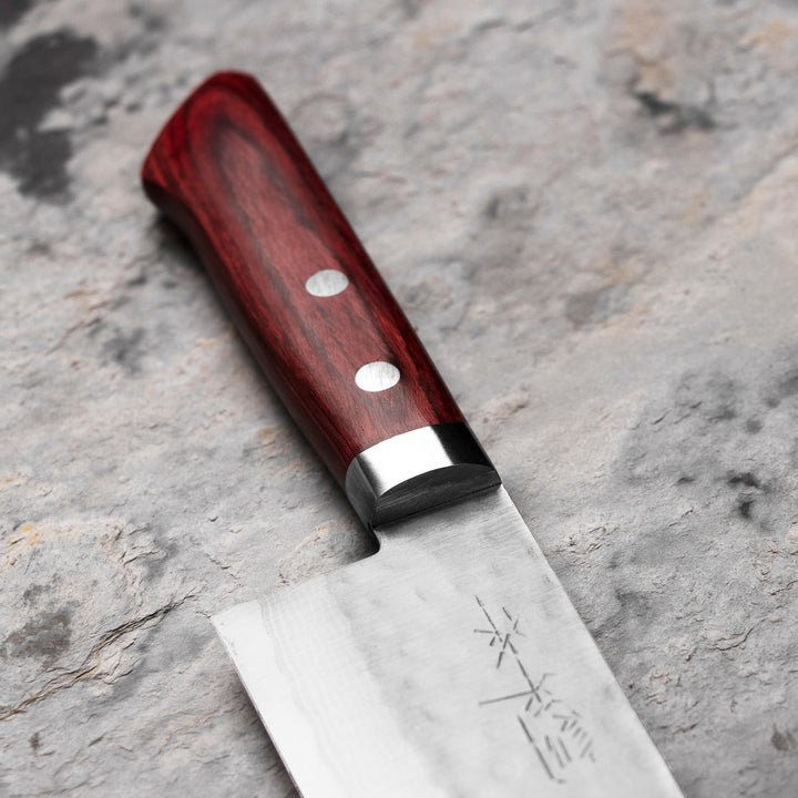 Santoku 17 cm Masutani Hamono VG-10 Hammered Red Damascus